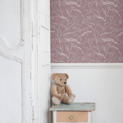 Dusty Pink botanical wildflower nursery wallpaper