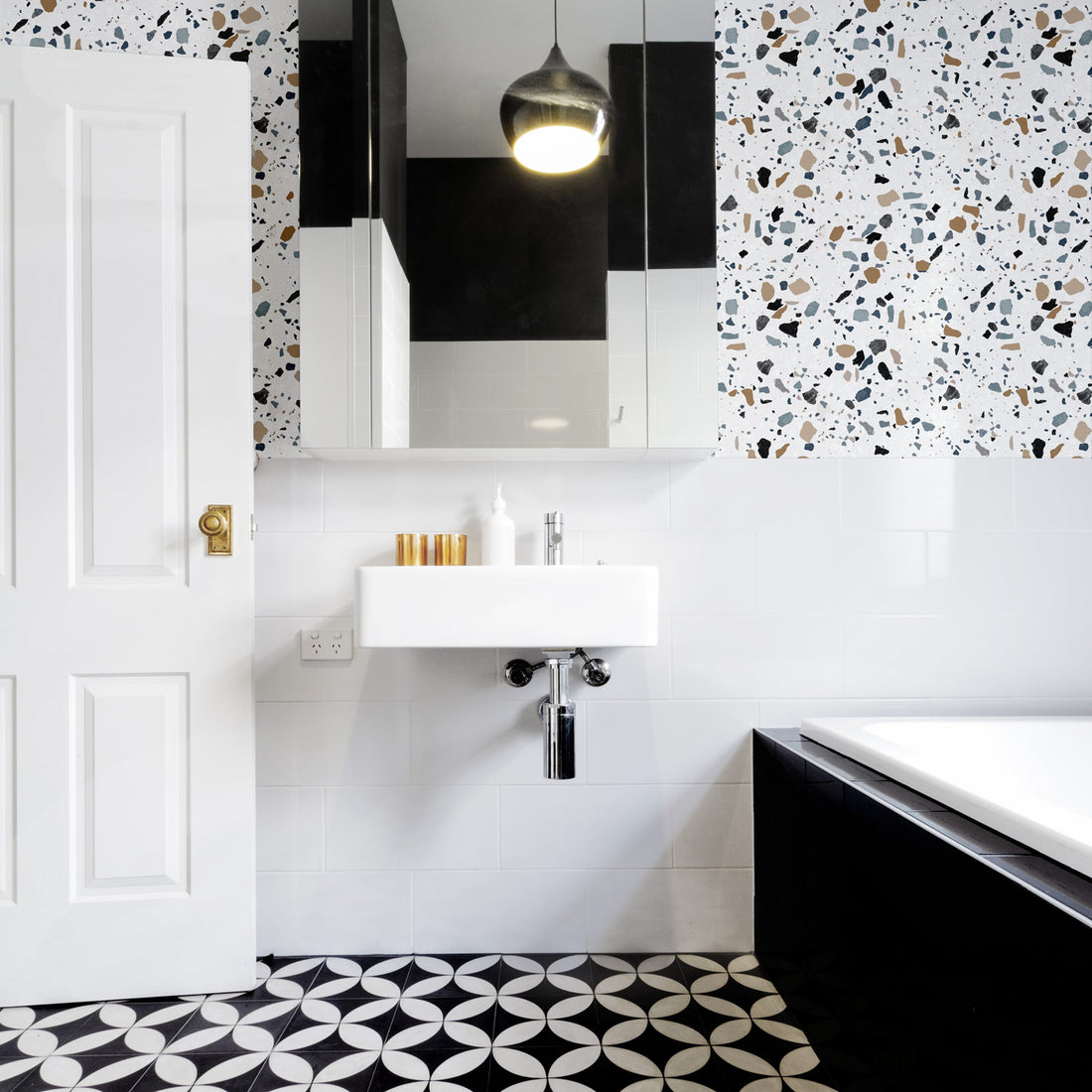 Modern bathroom interior with terrazzo tile removable wallpaper