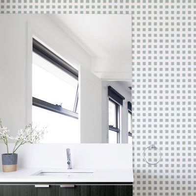 Modern sage green plaid wallpaper
