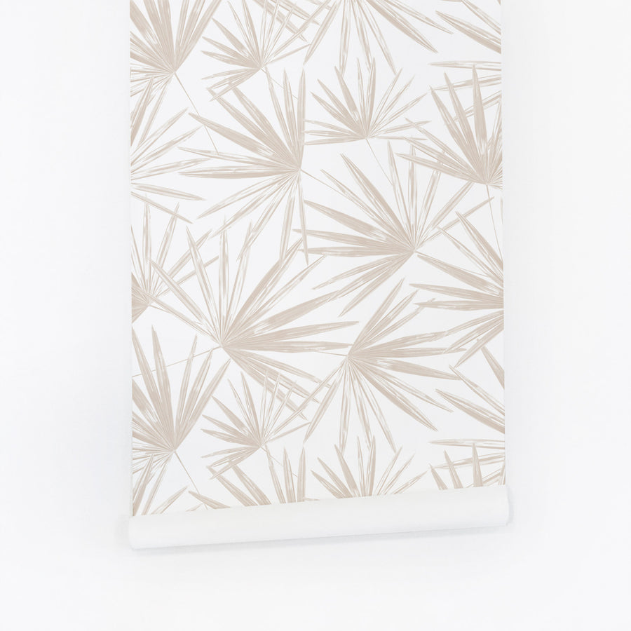 small beige palm leaf pattern removable wallpaper