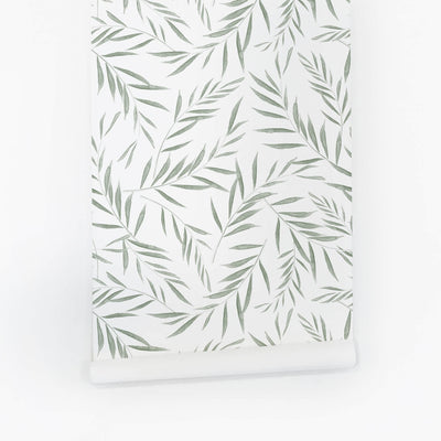 Light green botanical foliage wallpaper