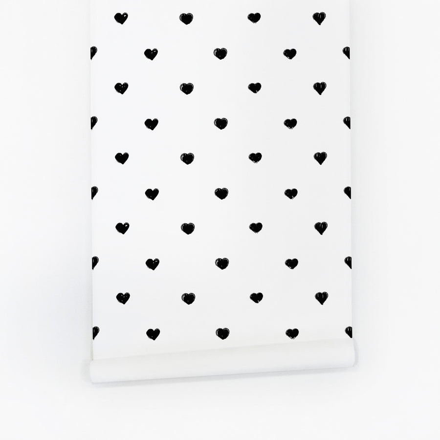 small black hearts pattern wallpaper in black and white