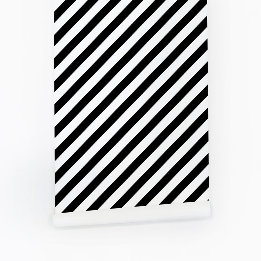diagonal stripes removable wallpaper in black and white