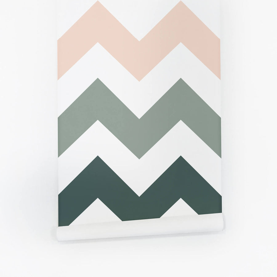 removable wallpaper with pink and green chevron lines pattern