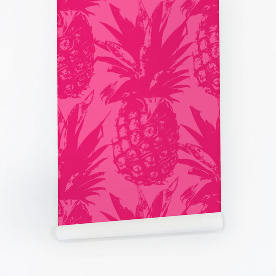 Fuchsia neon pink pineapple removable & traditional wallpaper