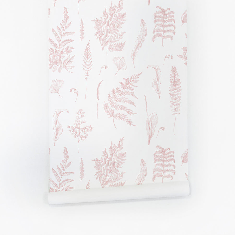 Pink botanical design removable wallpaper for nursery interior