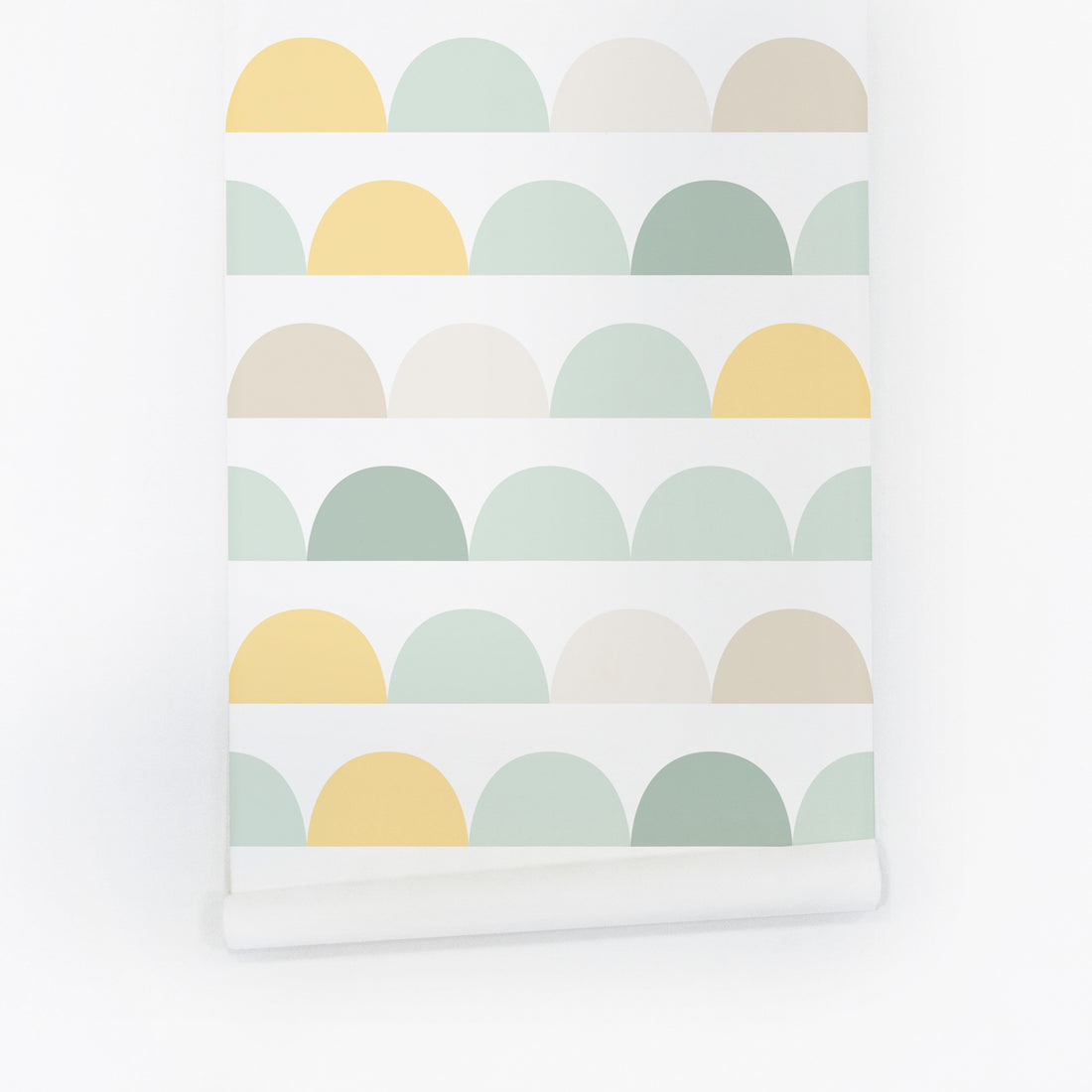 pastel green and yellow half circles pattern wallpaper in peel and stick
