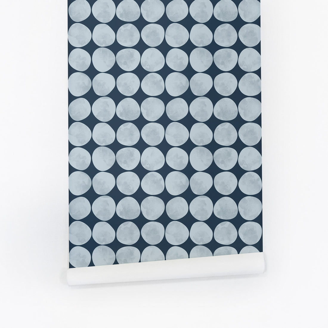 blue peel and stick wallpaper with circles pattern