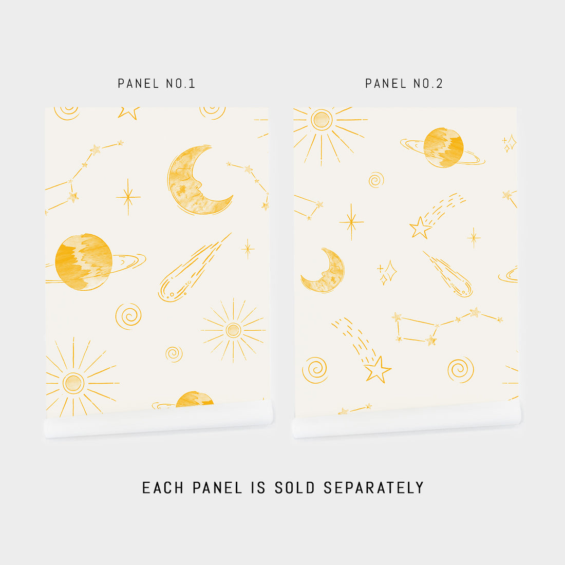 tiny yellow planet inspired wallpaper for kids room design