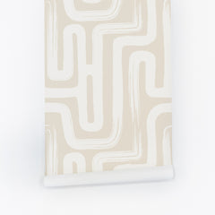light beige soft painted lines inspired removable wallpaper for girls bedroom