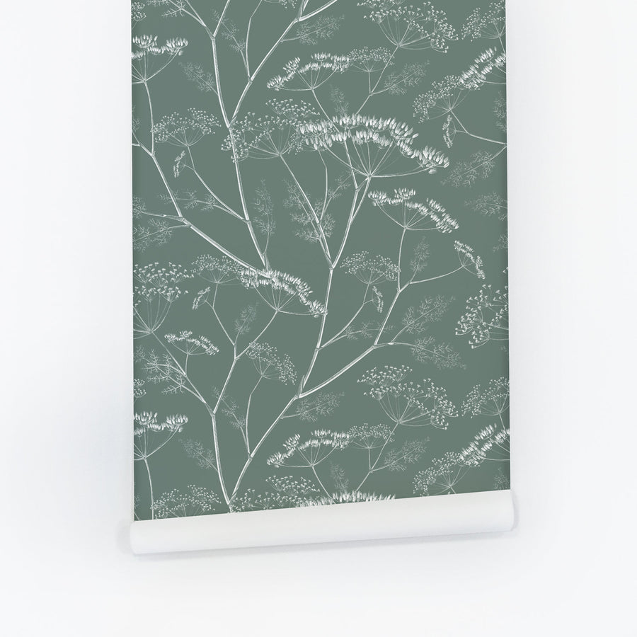 white and green botanical floral peel and stick wallpaper