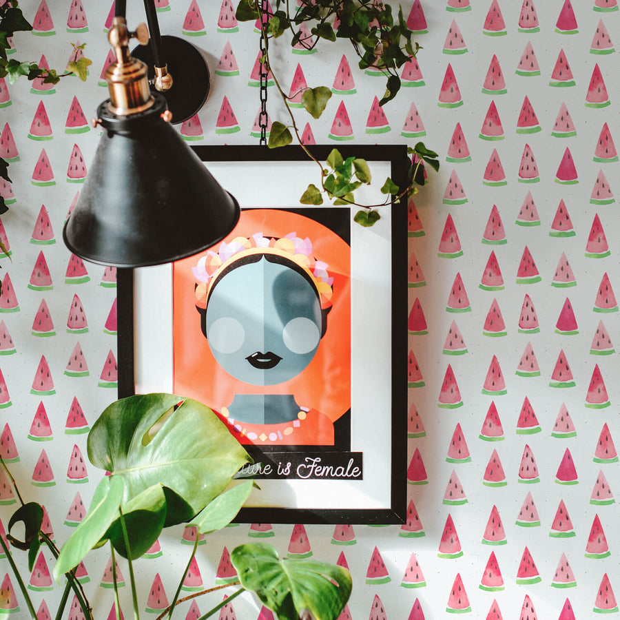 bright pink melon pattern removable wallpaper 