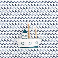 blue waves inspired nautical wallpaper for coastal style kids bedroom