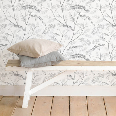 Grey botanical wildflower wallpaper
