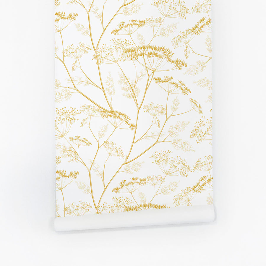 yellow meadow inspired botanical print removable wallpaper