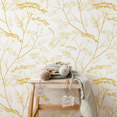Golden yellow botanical wildflower nursery wallpaper