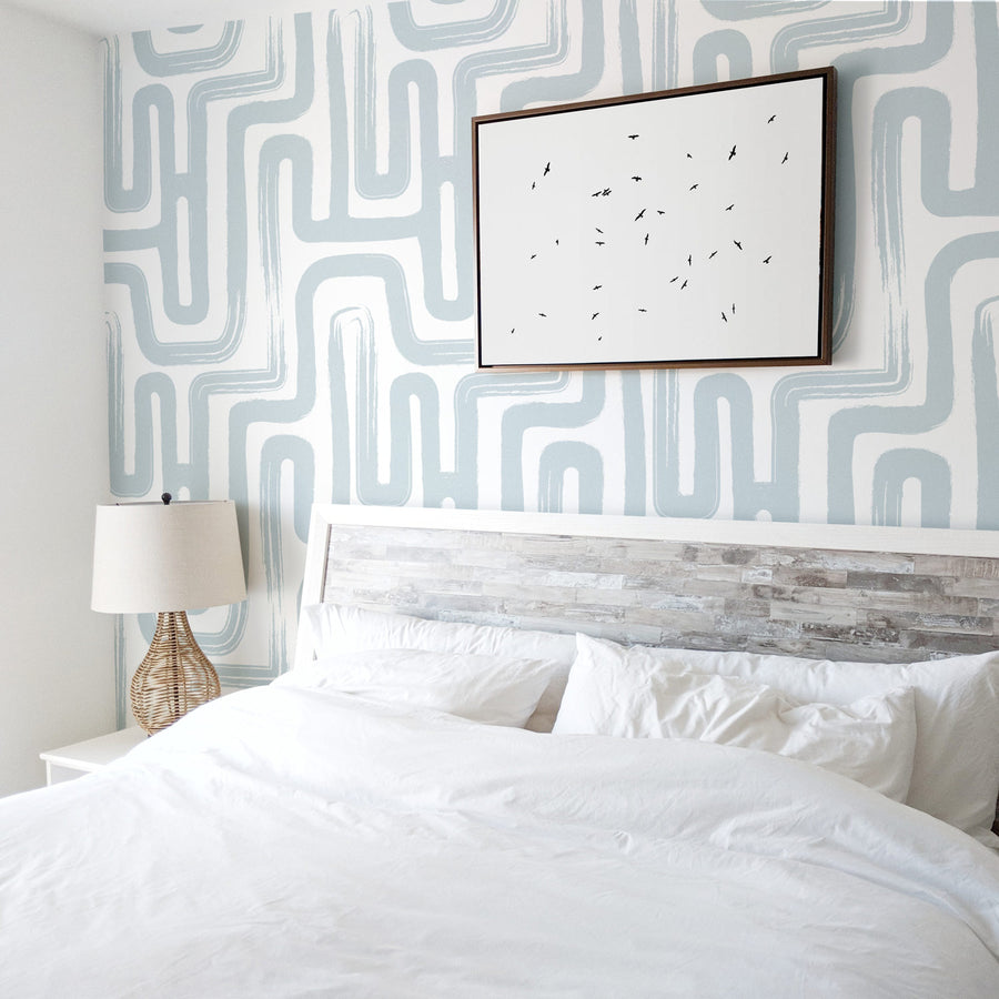Rain blue brush strokes removable wallpaper
