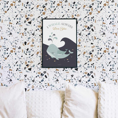 light color terrazzo print wallpaper design for coastal style kids room