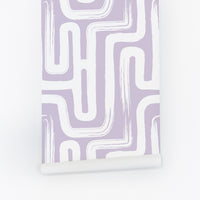 lavender and white maze inspired wallpaper design peel and stick