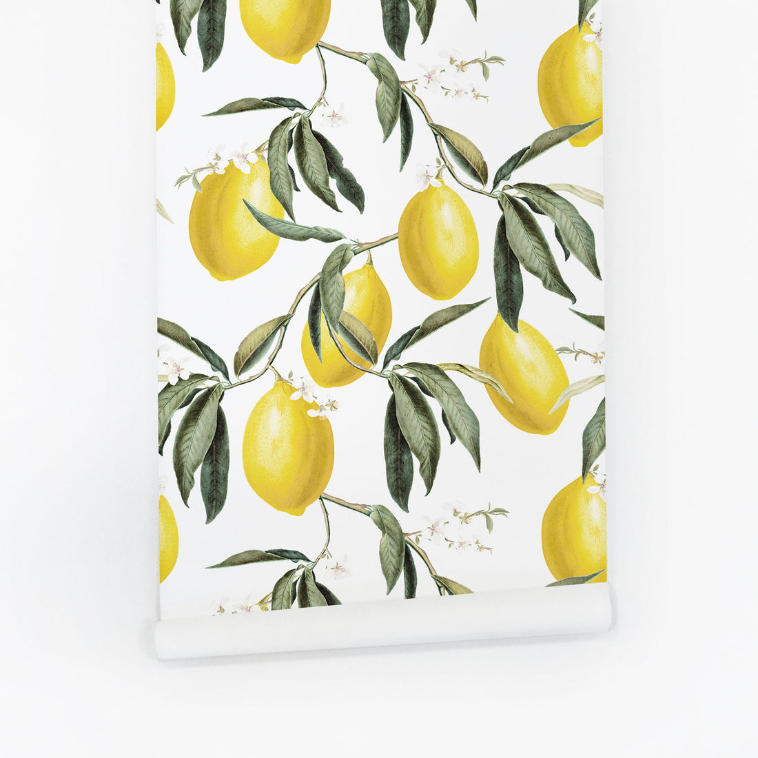 Modern yellow lemons removable wallpaper for powder room and kitchen interior design