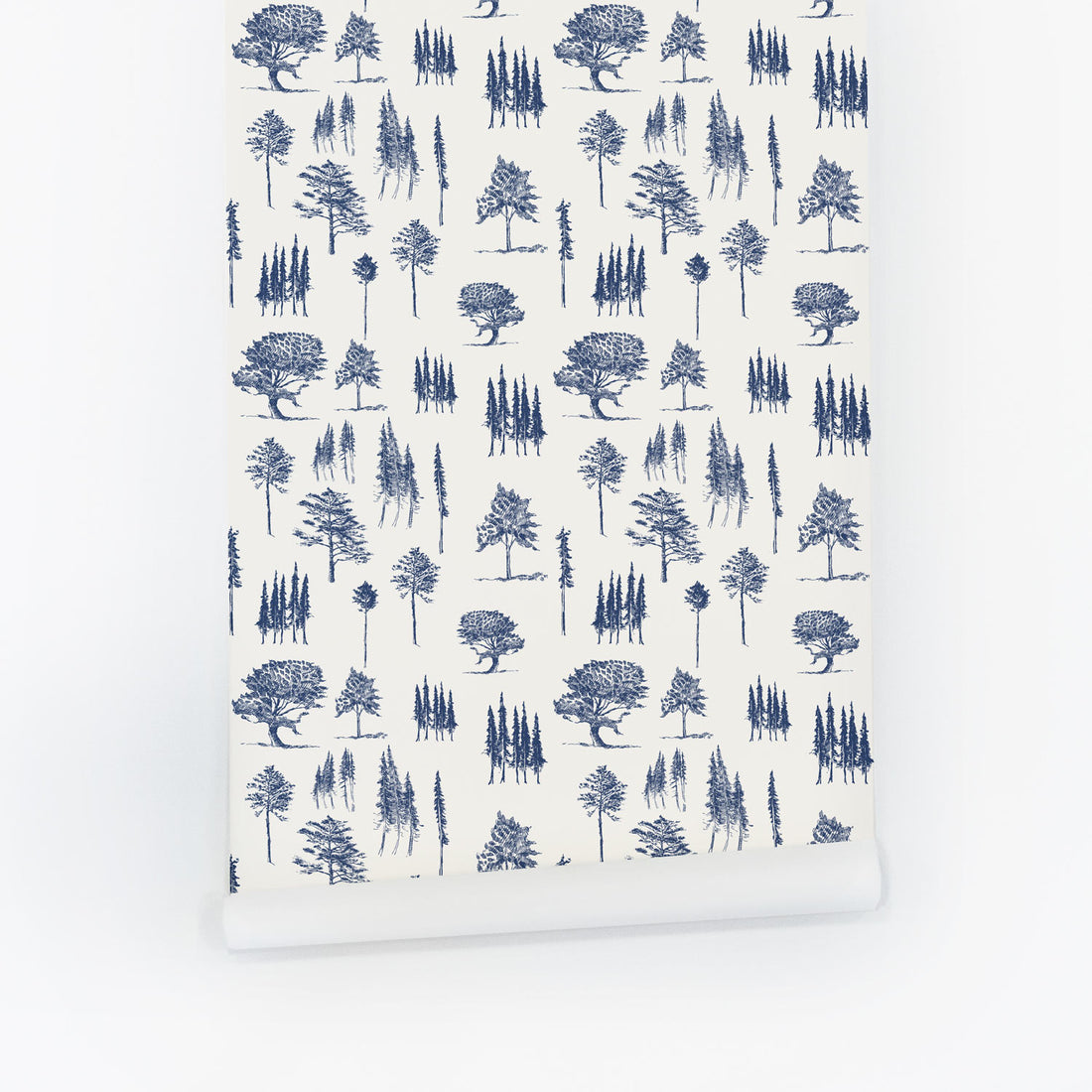 minimal blue trees pattern wallpaper peel and stick