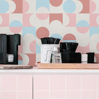 abstract shape design wallpaper for bright kitchen