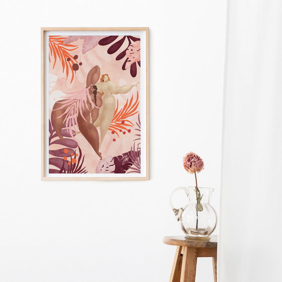 Blush pink nude female figure art print poster