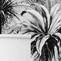 Tropical garden wall mural in black and white