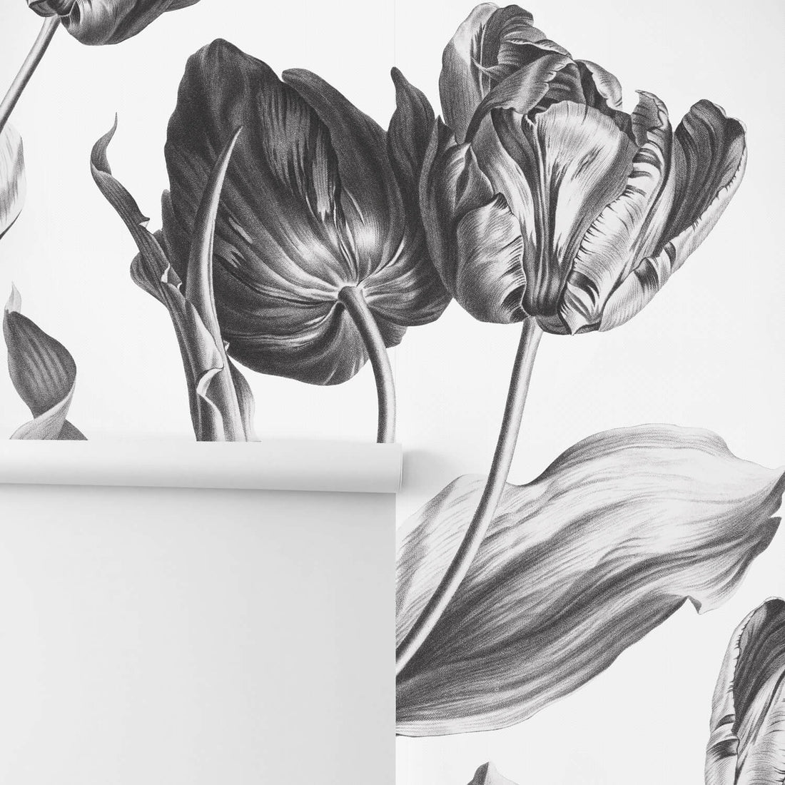 Grey floral removable wallpaper for scandi boho interiors