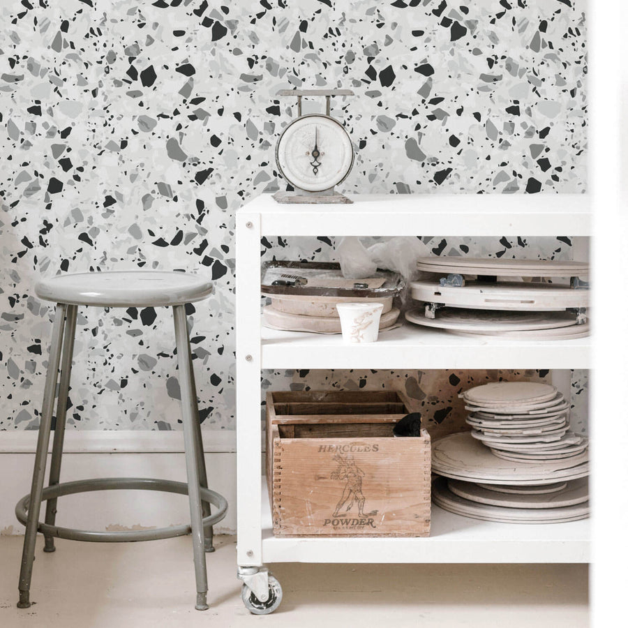 scandinavian design terrazzo print removable wallpaper for kitchen interior
